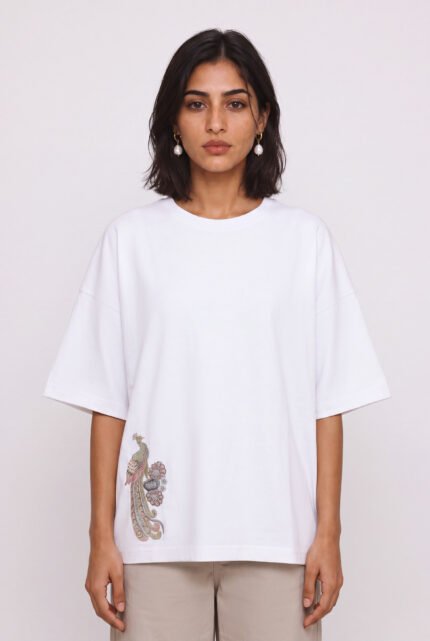 White Embroidered Tee