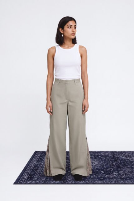 Side Brocade Pleats Pants – Green